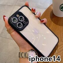 iphone14ケース カーバー レンズ保護付き　透明　お洒落　韓国　軽量 ケース 耐衝撃 高品質 ブラック135_画像1