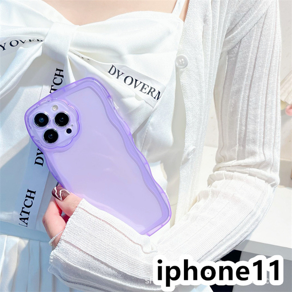 iphone11ケース カーバー TPU 可愛い　透明　波型花　お洒落　軽量 ケース 耐衝撃高品質紫434