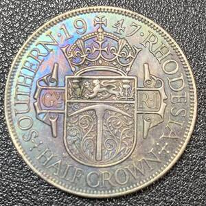 銀貨　古銭　1947年　イギリス　ジョージ6世　エドワードクラウン　花冠　ライオン　紋章　大型銀貨　コイン　硬貨　貿易銀