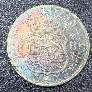 銀貨 古銭 硬貨 ボリビア 1767年 スペイン植民地 国章 地球儀 クラウン 大型 コイン 貿易銀の画像2