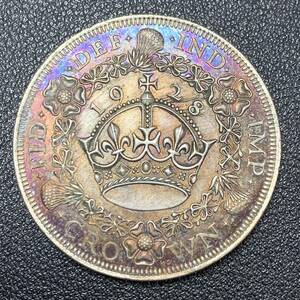 銀貨　古銭　1928年　イギリス　ジョージ五世　エドワードクラウン　花冠　ライオン　紋章　大型銀貨　コイン　硬貨　貿易銀