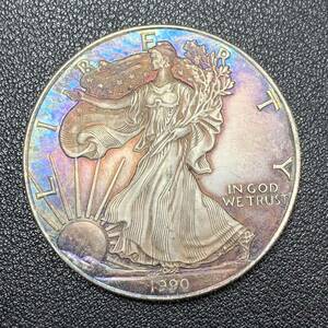 銀貨　古銭　アメリカ　1990年　歩く自由の女神　リバティ　イーグル　平和　権力　大型　コイン　硬貨　記念幣