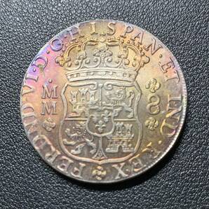 銀貨 古銭 硬貨 ボリビア 1756年 スペイン植民地 国章 地球儀 クラウン 大型 コイン 貿易銀の画像1