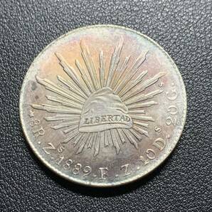 銀貨 古銭 メキシコ 1889年 イーグル 太陽の光 スペイン語「自由」銘 20G 大型 コイン 硬貨の画像1