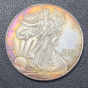 銀貨 古銭 アメリカ 1990年 歩く自由の女神 リバティ イーグル 平和 権力 大型 コイン 硬貨 記念幣の画像1
