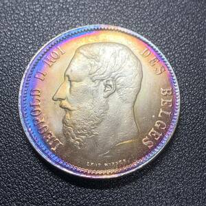 銀貨　古銭　ベルキー　 レオポルド2世　国章　5フラン　大型　コイン　硬貨