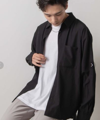 新品WEGOウィゴーMENドロップショルダーカラーシャツオーバーサイズ長袖ブラックM