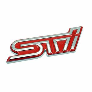 在庫限り　スバル　STI エンブレム　両面テープ付き　車外装　シルバー　レッド　SUBARU STI ステッカー　金属製 3D