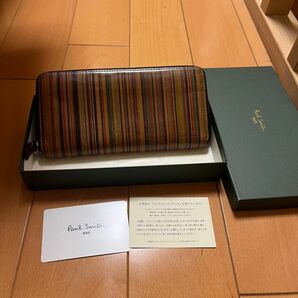 ポールスミス ヴィンテージマルチストライプ ラウンドファスナー レザー 長財布 Paul Smith