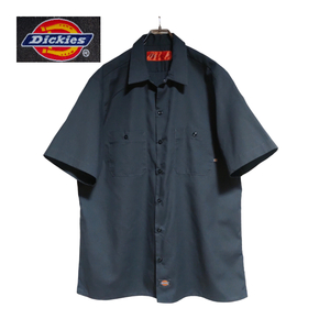 Dickies 半袖ワークシャツ size L チャコールグレー 裾タグ ピスネームタグ 胸 ゆうパケットポスト可 古着 洗濯 プレス済 e30