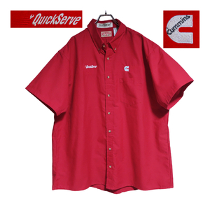 RED KAP 半袖ワークシャツ size 2XL オーバーサイズ レッド ゆうパケットポスト可 胸 ロゴ 刺繍 Cummins 古着 洗濯 プレス済 e34