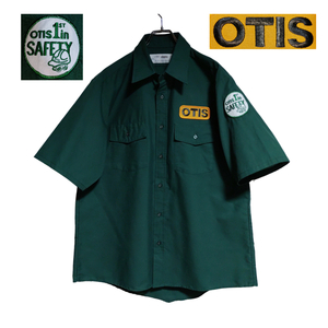 良品 USA製 CiNTAS 半袖ワークシャツ size L ダークグリーン ゆうパケットポスト可 胸 ワッペン OTIS 古着 洗濯 プレス済 e80