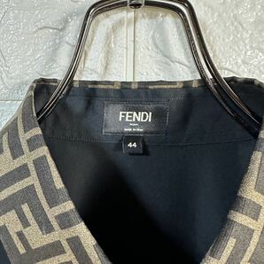 FENDI フェンディ 襟 切り替え シルク ズッカ柄 長袖 コットン シャツ 黒ブラック 44サイズ イタリア製 即完売品の画像5