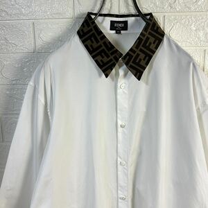 FENDI Fendi collar switch silk Zucca pattern long sleeve cotton shirt white white 44 size Italy made immediately complete sale goods 