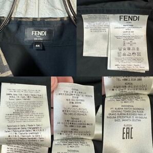 FENDI フェンディ 襟 切り替え シルク ズッカ柄 長袖 コットン シャツ 黒ブラック 44サイズ イタリア製 即完売品の画像10