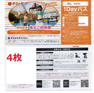 4枚8枚 東京サマーランド フリーパス 東京都競馬 株主優待券 1Dayパス 送料無料　