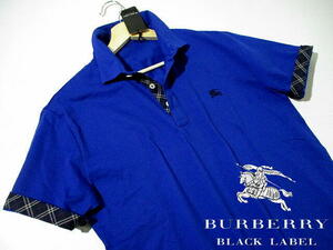 新品 未使用■ 即決！ 日本製 BURBERRY BLACK LABEL■ホースロゴ　半袖ポロシャツ　裏チェック■バーバリー ブラックレーベル　青　Lサイズ