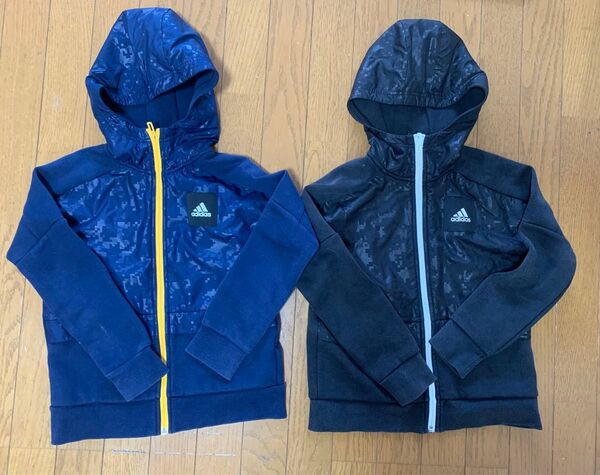 adidas 厚手パーカー 2着 130 紺 黒 サッカー 上着 ジャケット
