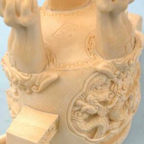 牙材彫刻 在名明大 香炉 獅子 龍 重量約700g 高約20.5㎝ 白材 牙彫の画像9