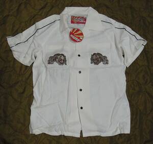 HOUSTONヒューストン　刺繍 半袖 ボーリング シャツ和柄獅子JAPANデッドストックビンテージ