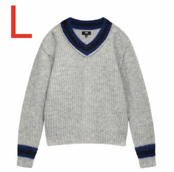 新品 Stussy Mohair Tennis Sweater L Grey ステューシー テニス モヘア セーター グレー ニットセーター KNIT 人気サイズ