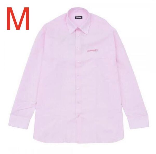 新品 Raf Simons Big Fit Shirt with Embroidered Text In Back Pink M AW21 ラフシモンズ ピンク ビッグフィット 長袖シャツ Allegiance