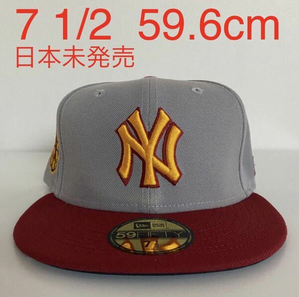 新品 New Era ツバ裏ブラック NY Yankees 2Tone Grey Red Cap Black Undervisor 7 1/2 59.6 ニューエラ ヤンキース グレー レッド キャップ