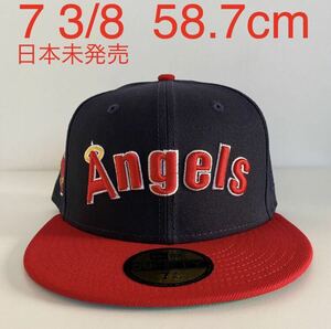 新品 New Era ツバ裏グリーン LA Angels Retro Jersey Script Cap Navy Red 7 3/8 58.7cm ニューエラ エンゼルス キャップ ネイビー レッド