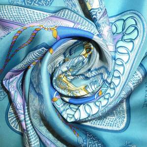 HERMES エルメススカーフ カレ90  Poste et Cavalerie 【サーベル飾り袋】 シルク100％  紺、ブルー の画像8