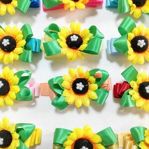 １２本　ひまわり　わんこリボンチョーカー　ハンドメイド