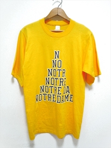 70’ｓ ビンテージ NOTRE DAME ノートルダム Tシャツ 半袖 黄色 M 100％コットン 綿 USA製 文字 ロゴ 男女兼 アメリカ古着