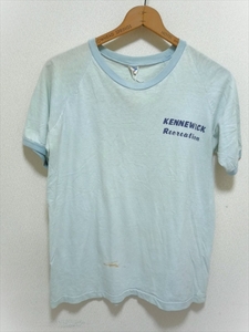 70’s ビンテージ チャンピオン champion バータグ 100％コットン KENNEWICK Recreation Tシャツ USA製 XL 水色×白 ボーダー 半袖 男女兼