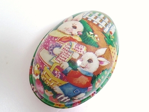 80’ｓ　ビンテージ　イースターエッグ　デコレーション　飾り　プラスチック製　たまご　卵型　USA製　Ullman社　レトロ　うさぎ柄