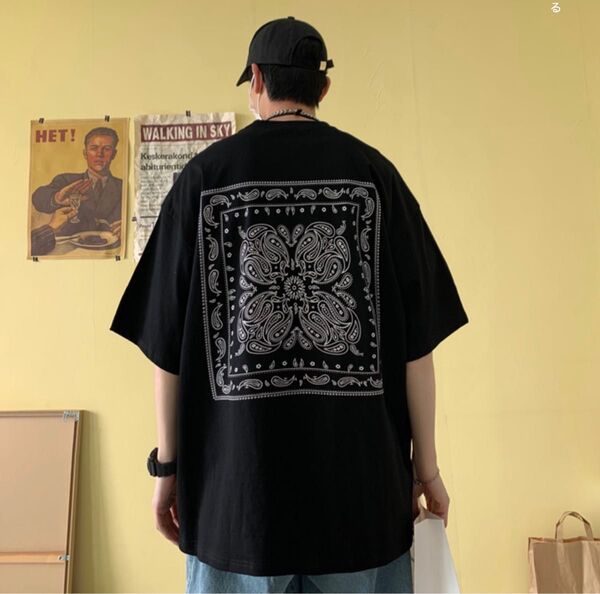 新品 ビッグシルエット ペイズリー 半袖 Tシャツ ストリート メンズ 夏服 アメカジ トップス オーバーシルエット L 再入荷