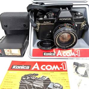 【1048】当時物 カメラ コニカ KONICA ACOM-1 ボディ 美品 シャッターOK 説明書付 箱付 フラッシュ付 ブラック アンティーク品の画像1