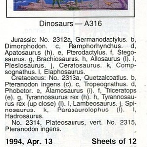 （グレナダ）1994年恐竜小型シート2種、スコット評価10.5ドル（海外より発送、説明欄参照）の画像2