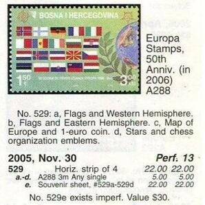 （ボスニア・ヘルツェゴビナ）2005年ヨーロッパ切手50周年小型シート、スコット評価22ドル（海外より発送、説明欄の画像2