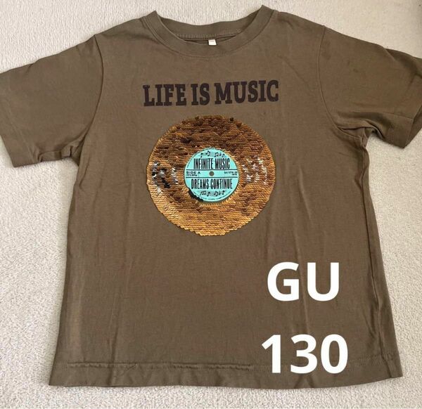 【使用少なめ】ジーユー GU Tシャツ レコード 130 スパンコール