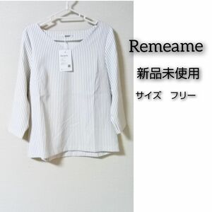 Rename 白×ストライプ　シャツブラウス　　清楚ブラウス　新品タグ付　七分袖〜8分袖服新品