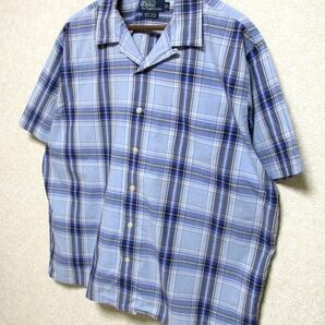 ★美品★90's Polo by Ralph Lauren ラルフローレン ANDY CAMP 半袖 オープンカラー チェック シャツ XL★開襟 ボックス型 猫目ボタン OLDの画像10