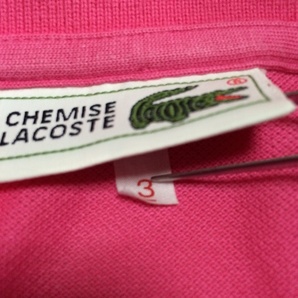 ビンテージ LACOSTE ラコステ 半袖ポロシャツ サイズ３ 濃いピンク単色無地 鹿の子生地 サイドスリットの画像9