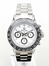 【1円】RELAX リラックス 王冠ロゴ D7-S カスタム腕時計 クロノ 爆発的な人気のあるモデルの一つ御時計 白文字盤 所ジョージ_画像1