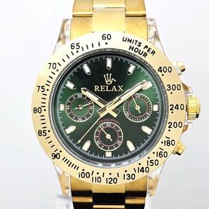 【1円】リラックス 王冠ロゴ D28-FGS カスタム腕時計 クロノ 鮮やかなグリーンカラーが大変魅力的なモデル グリーンダイヤル文字盤の画像1