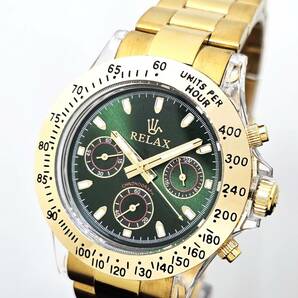 【1円】リラックス 王冠ロゴ D28-FGS カスタム腕時計 クロノ 鮮やかなグリーンカラーが大変魅力的なモデル グリーンダイヤル文字盤の画像3