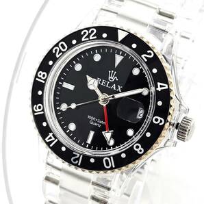 【1円】リラックス 王冠ロゴ GMT11 腕時計 GMT 黒/黒 24H回転ベゼル 世田谷ベース 所ジョージ 新品の画像3