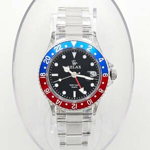 【1円】RELAX リラックス 王冠ロゴ GMT13 腕時計 GMT 青/赤 ペプシ 24H回転ベゼル 世田谷ベース 所ジョージ 新品の画像2