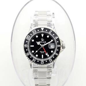 【1円】リラックス 王冠ロゴ GMT11 腕時計 GMT 黒/黒 24H回転ベゼル 世田谷ベース 所ジョージ 新品の画像2