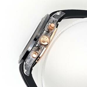 【1円】リラックス 王冠ロゴ D24 腕時計 クロノ 高級感溢れるピンクゴールドとラフなラバーベルトの融合 チョコレート文字盤の画像6