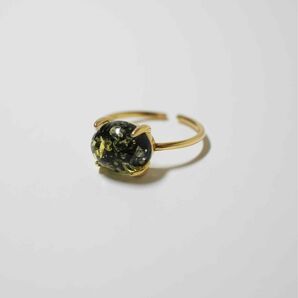 天然石 ブラックカラーアンバー リング フリーサイズ ゴールド 18KGP 指輪