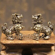 [エスペランザストア]2個 獅子 狛犬 守護 置物 置き物 銅製 銅_画像1